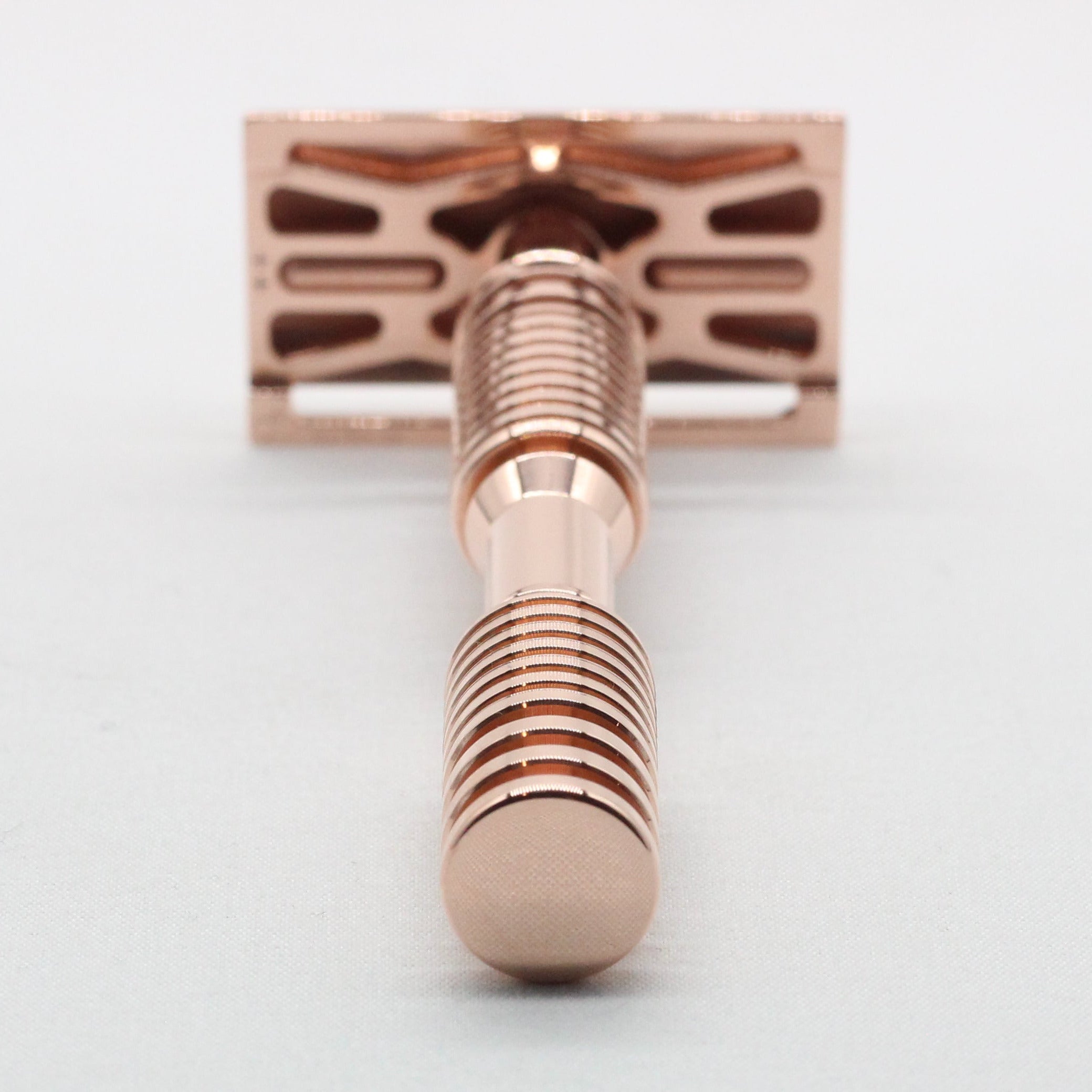 Handle view - Made in USA copper DE safety razor - individual serial number