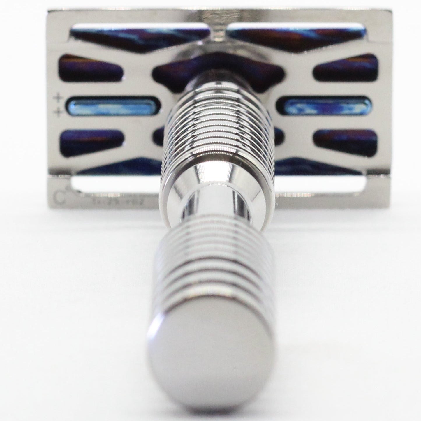 Shaving Web plate Limited edition safety razor - Titanium Damascus - S1 handle design