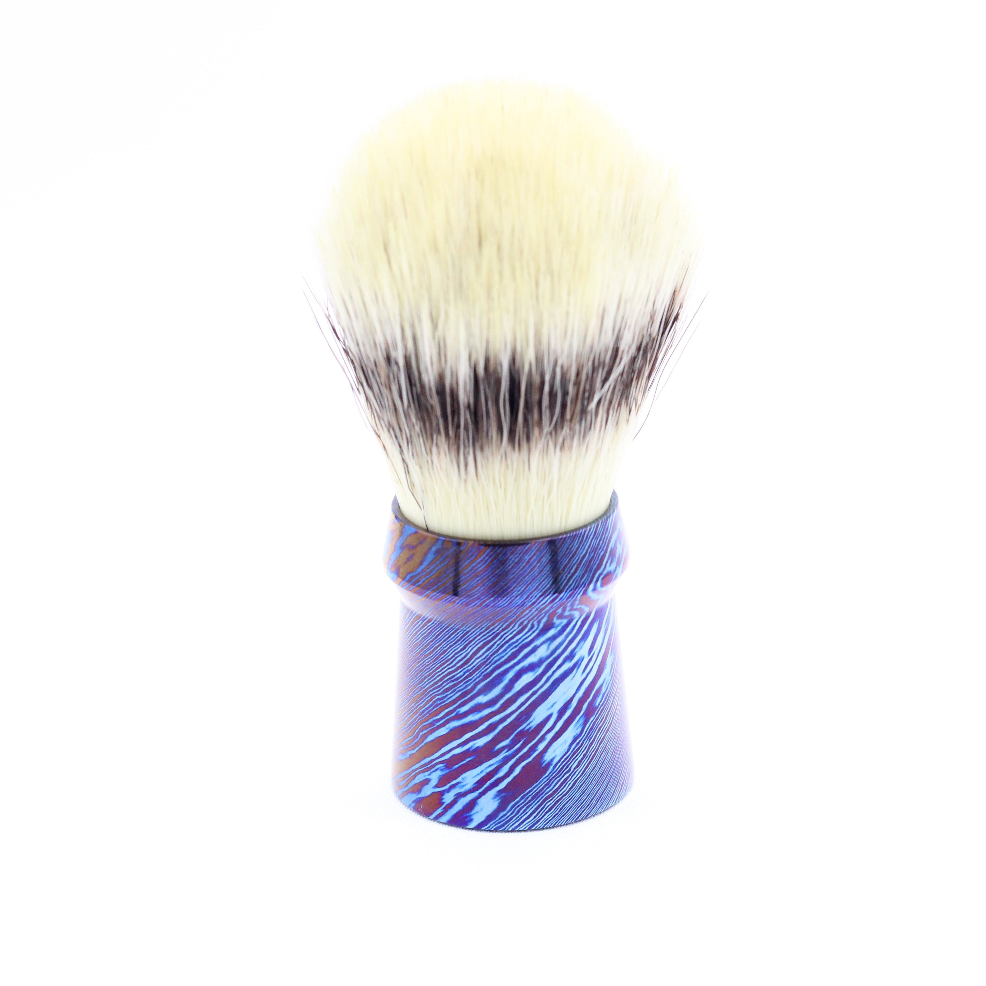 Titanium Damascus luxury shaving brush - side view