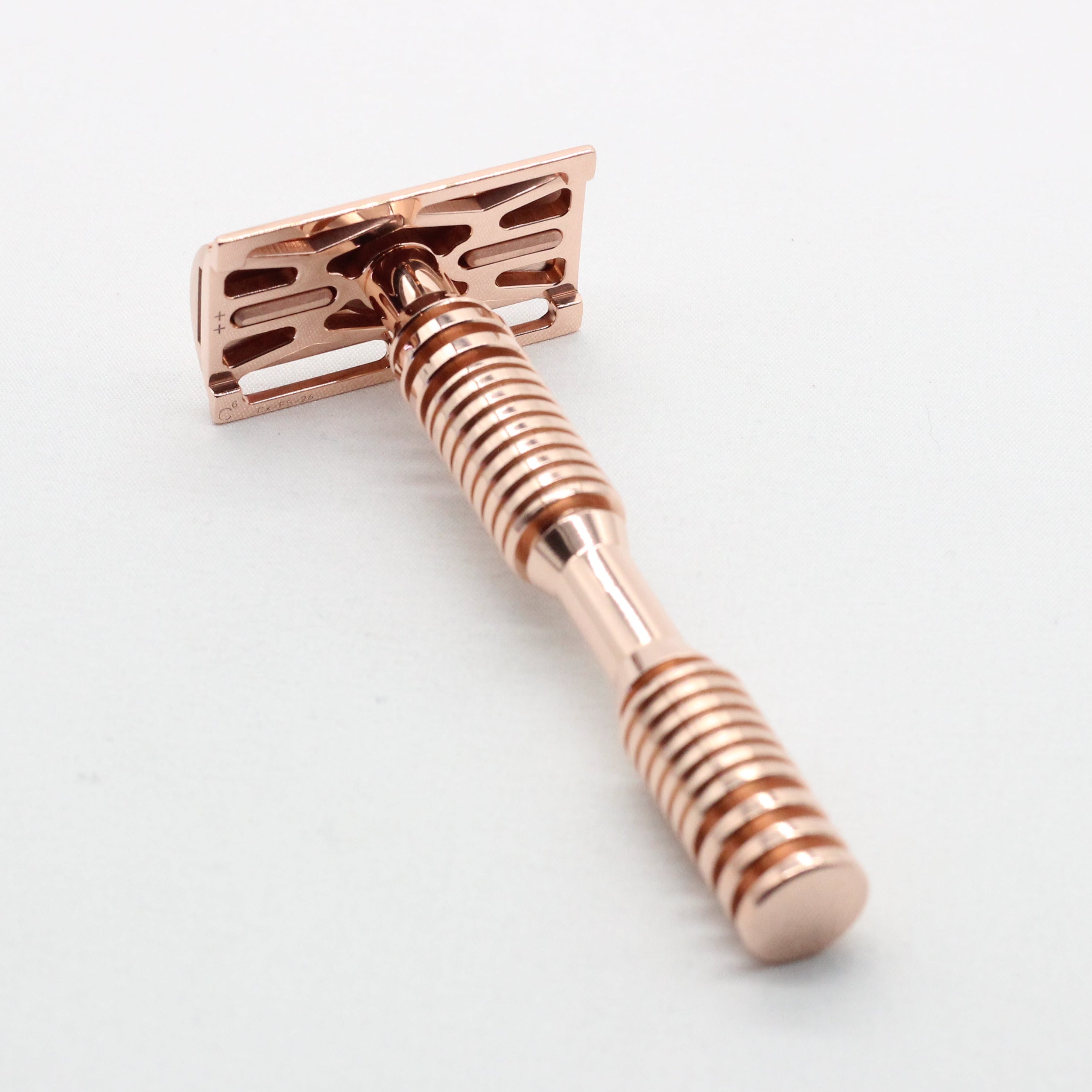 Top view of copper safety razor for mens shaving
