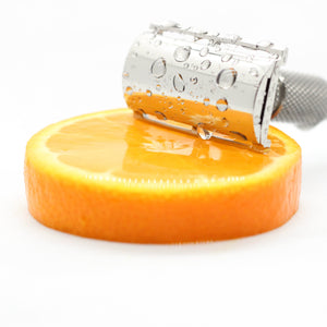 Mirror polished top cxap with orange reflection - Polished Titanium single edge razor / double edge safety razor shaving - web plate / wet shaving