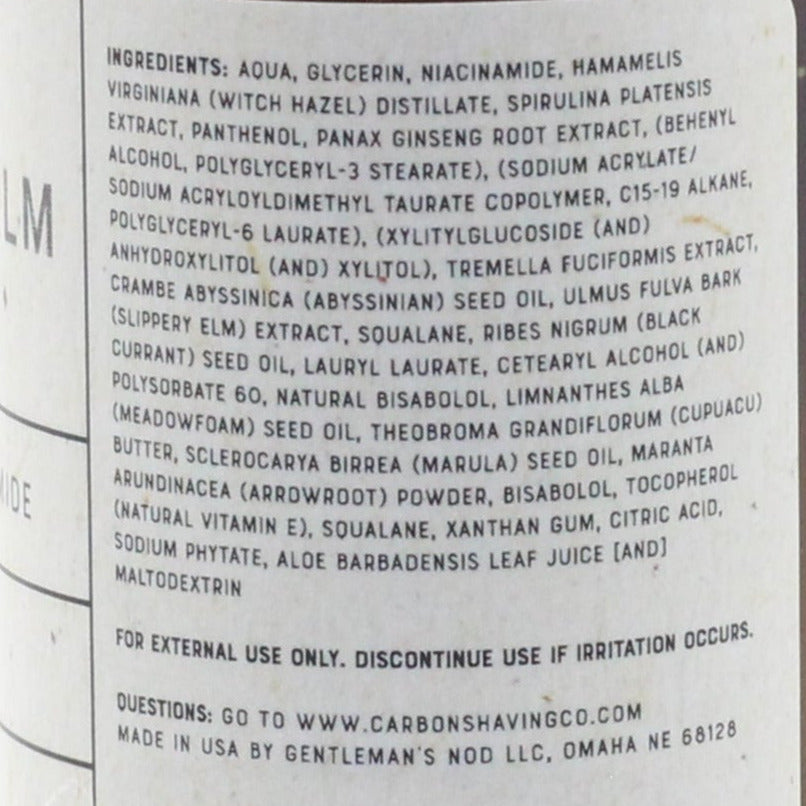 After shave balm ingredients - close up of label