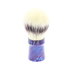 Titanium Damascus Shaving Brush - Hand Tied knot