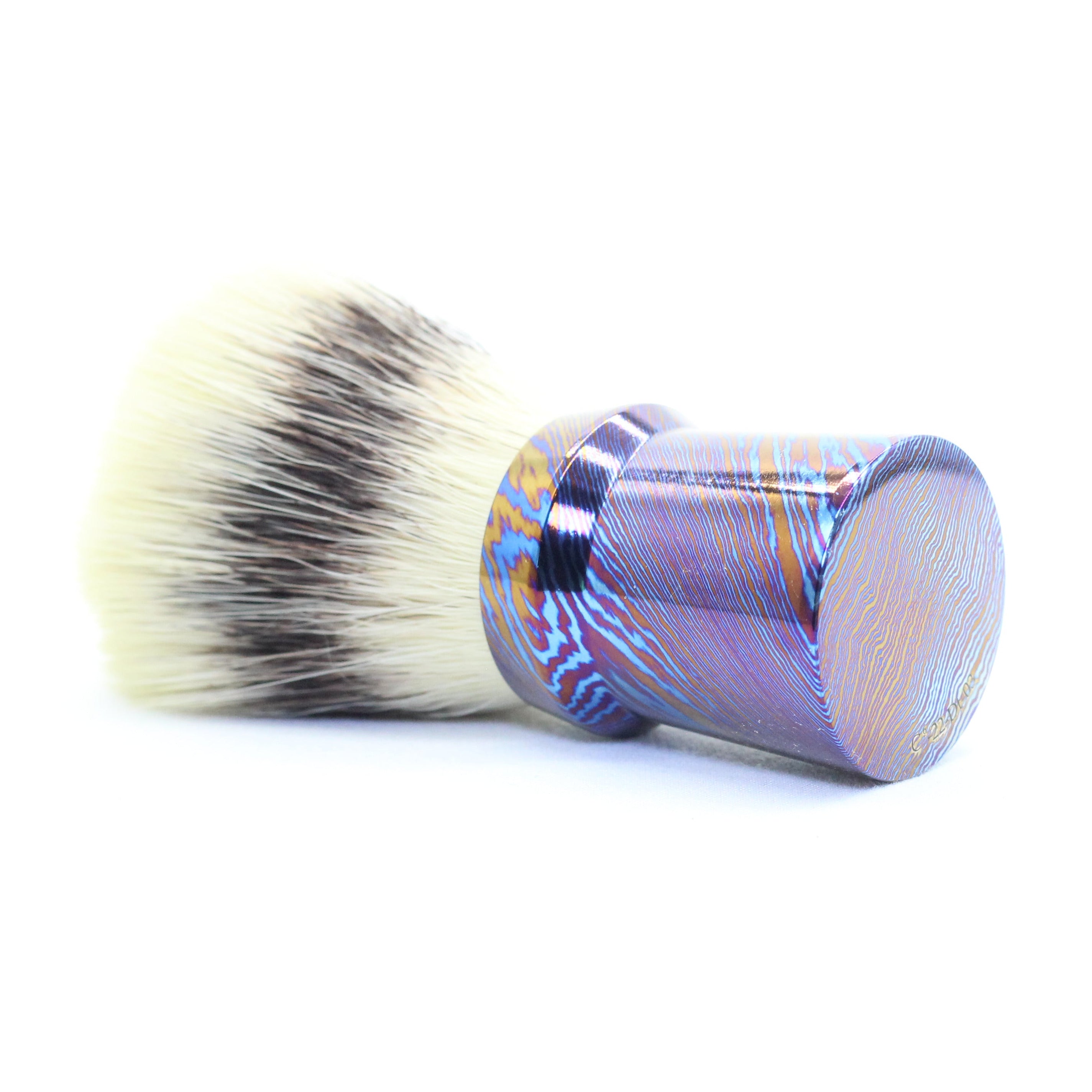 Reserved: Titanium Damascus Shaving Brush - Hand Tied knot-I