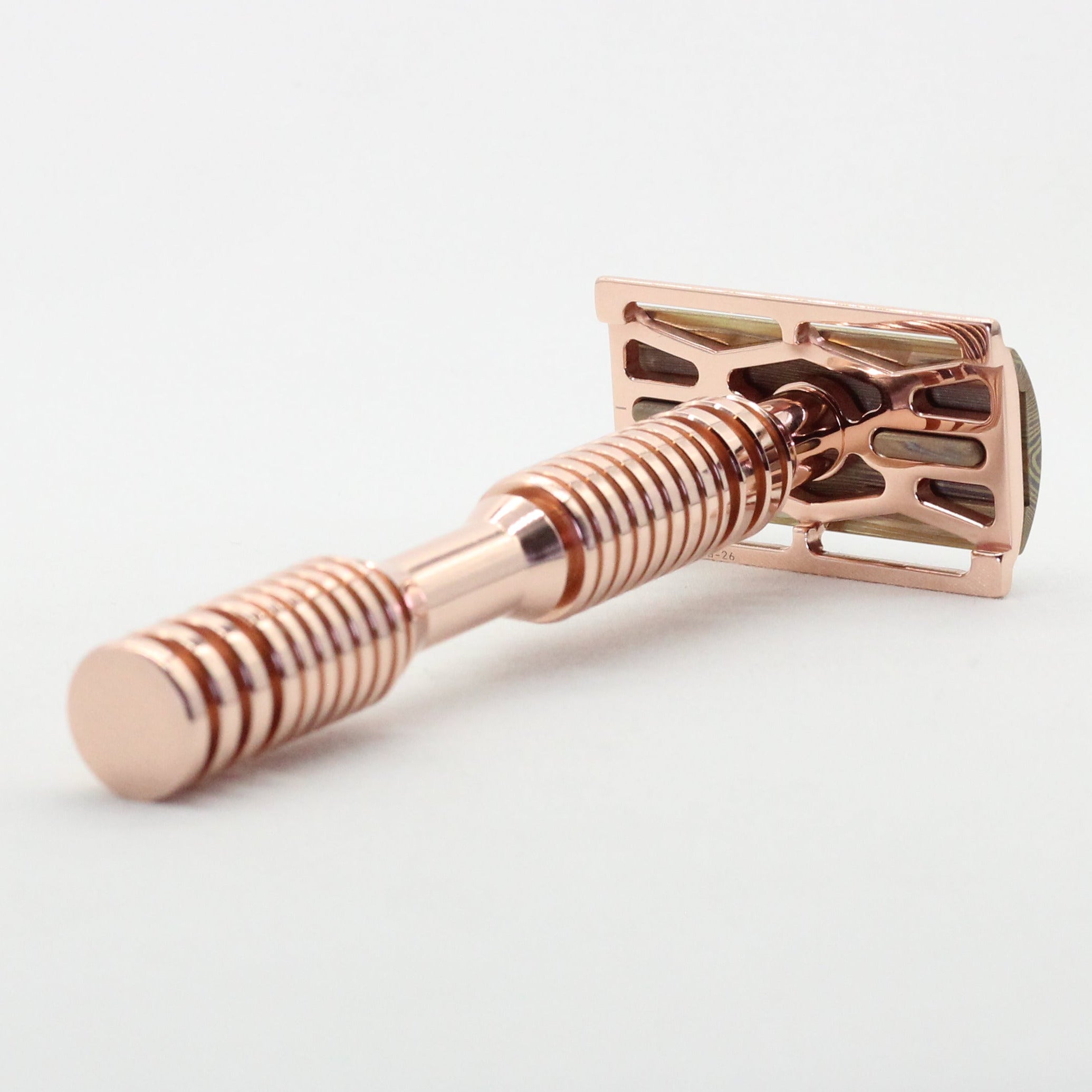 Mokume gane safety razor - copper luxury razor - Hada sword making name - side view