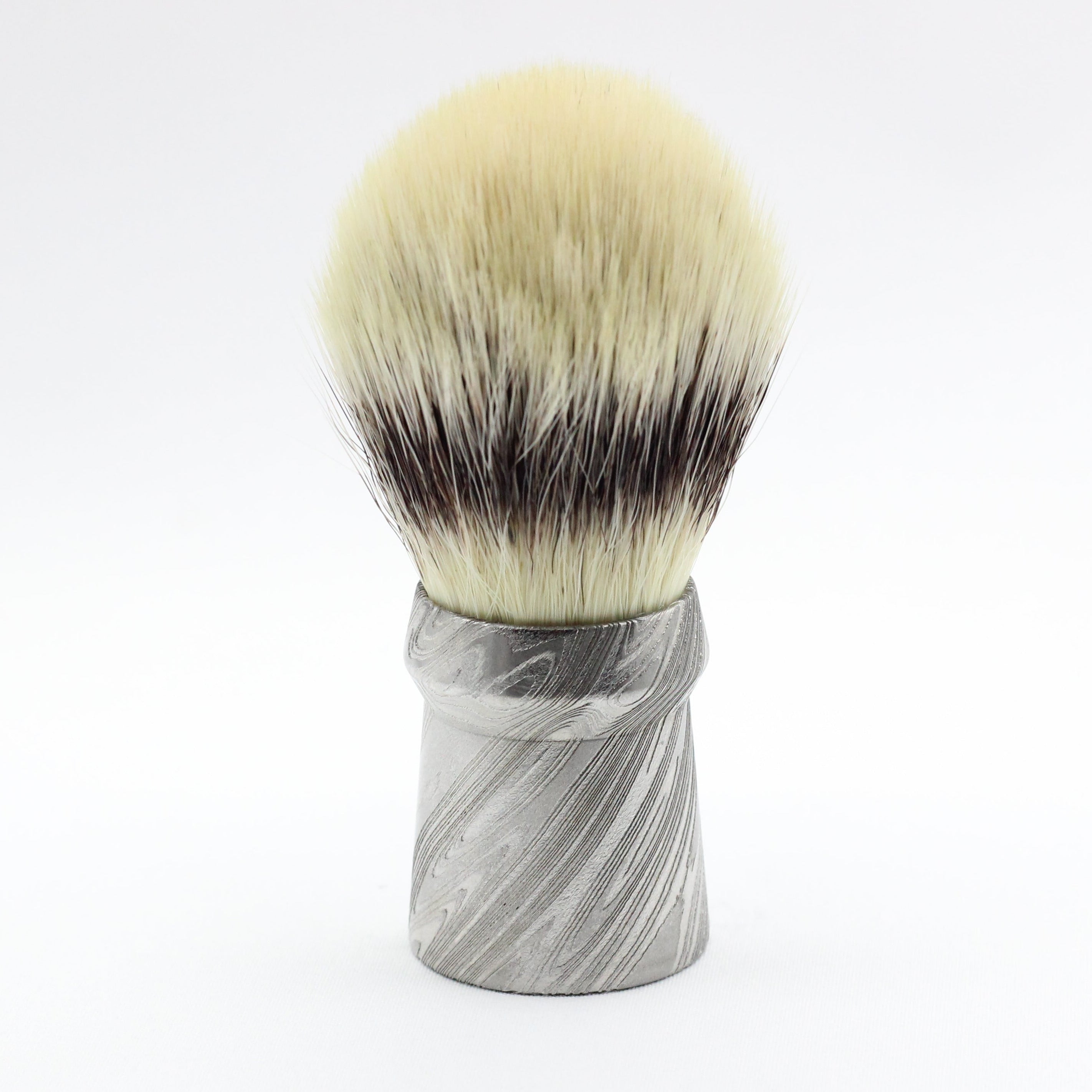 Stainless Steel Damascus luxury shaving brush -side view