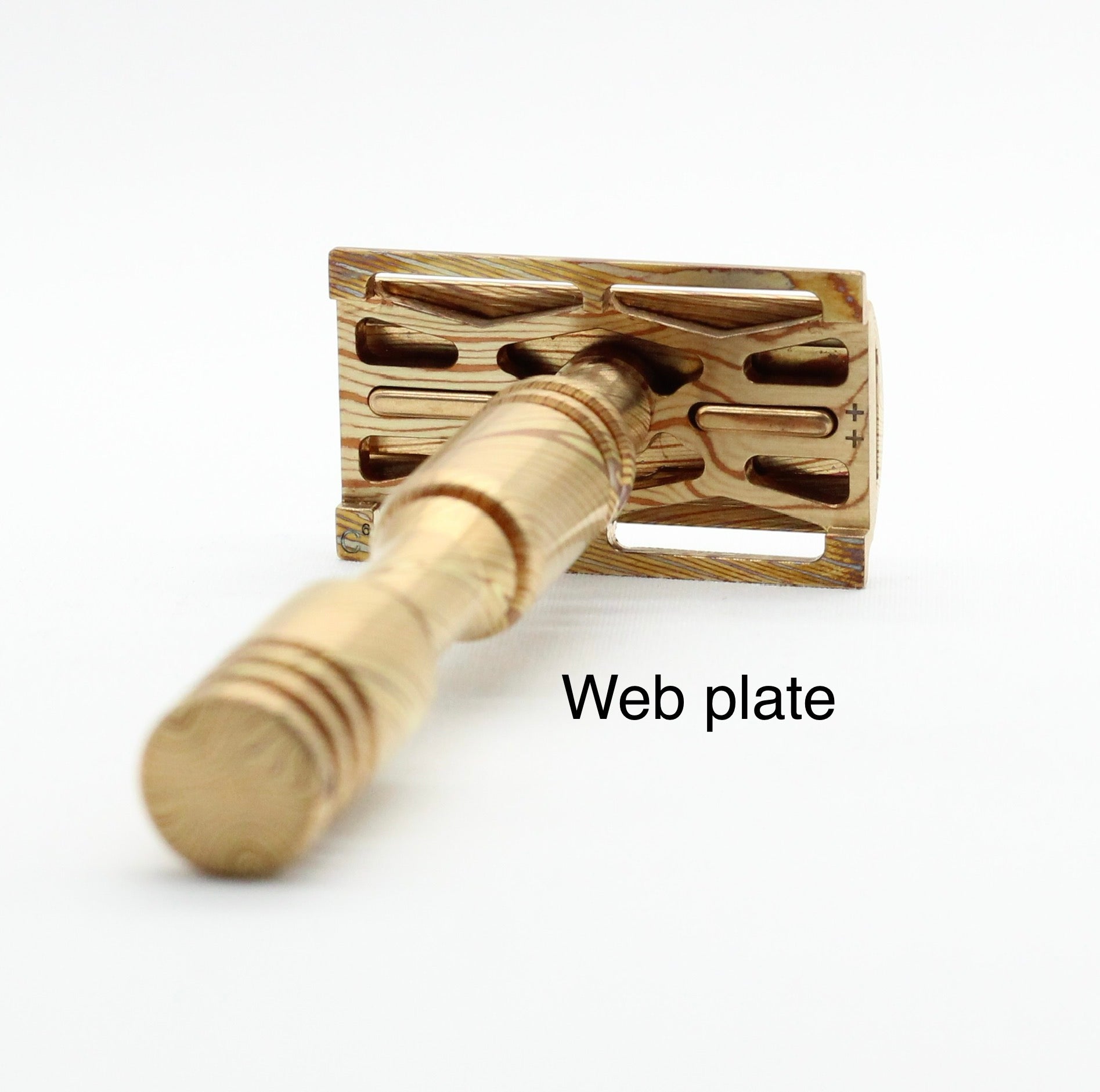 Web base plate - Custom high end Mokume Gane copper and brass single edge razor a double edge safety razor for wet shaving polished and heat patina on mokume gane to reduce razor bumps