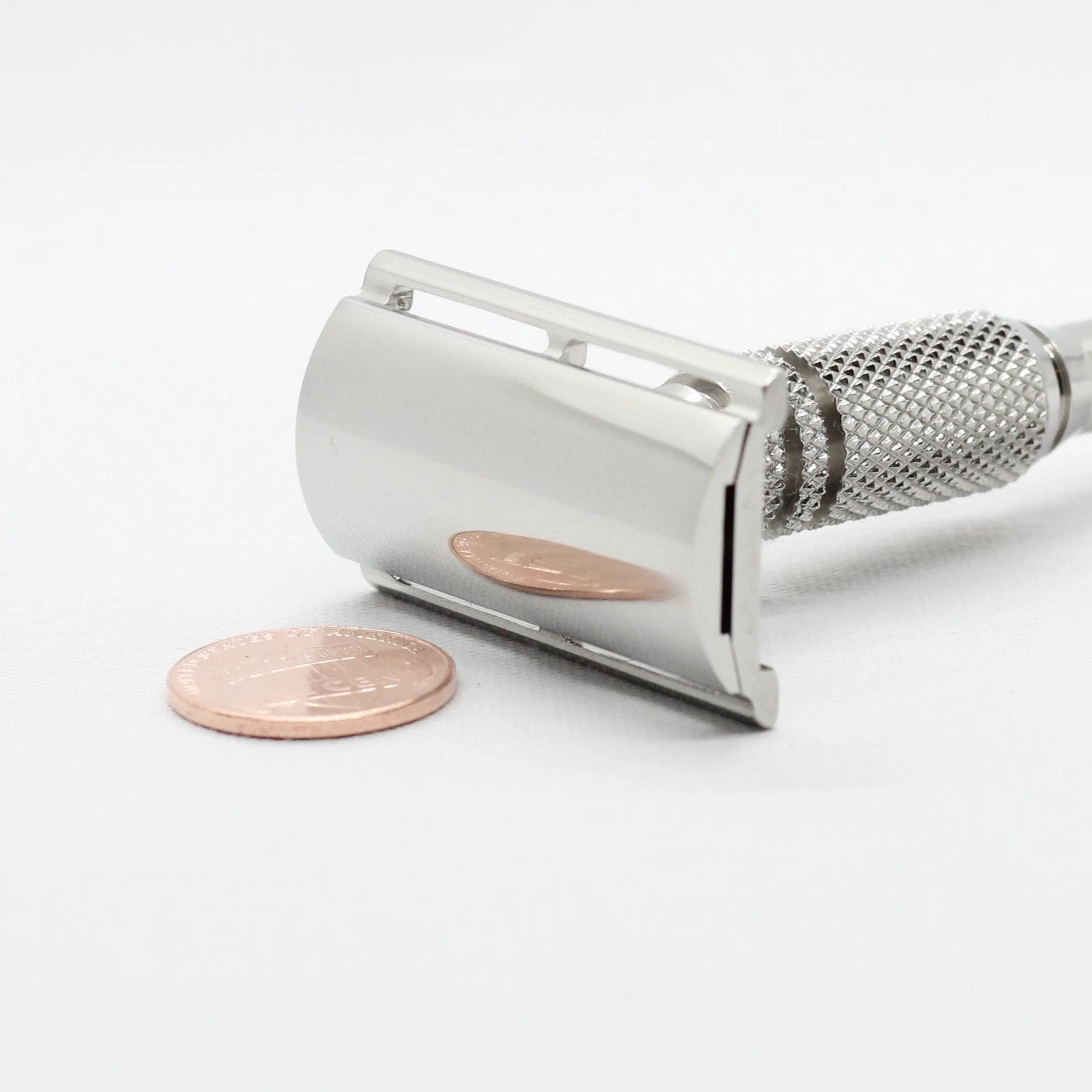 Mirror polished cap with penny reflecting - Polished stainless steel 316l marine grade single edge razor / double edge safety razor shaving - web plate / wet shaving