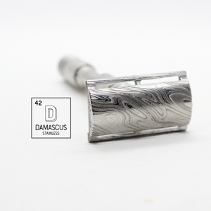 Stainless steel Damascus with twist pattern single edge razor a double edge safety razor for wet shaving polished grade 304 and 316 - custom forged in the USA - luxury high end safety razor to reduce ingrown hairs and irritation - for a smooth shave