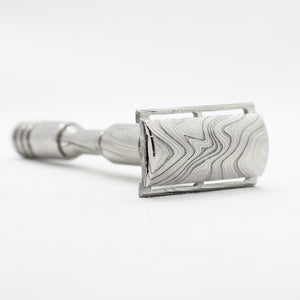 Pinch design - Stainless steel Damascus with twist pattern single edge razor a double edge safety razor for wet shaving polished grade 304 and 316 - custom forged in the USA - luxury high end safety razor to reduce ingrown hairs and irritation - for a smooth shave