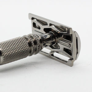 Web base plate view with thin design - Polished Titanium single edge razor / double edge safety razor shaving - web plate / wet shaving