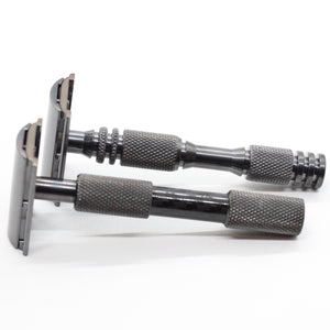 Carbon Fiber and Titanium with DLC or Diamond Like Carbon coating TAC coated carbon coating safety razor with pinch design shaver holds blade rigid - Polished Titanium single edge razor / double edge safety razor shaving - web plate / wet shaving