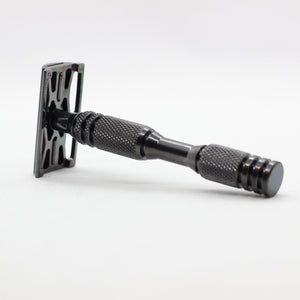 Handle focus with DLC or Diamond Like Carbon coating TAC coated carbon coating safety razor with pinch design shaver holds blade rigid - Polished Titanium single edge razor / double edge safety razor shaving - web plate / wet shaving