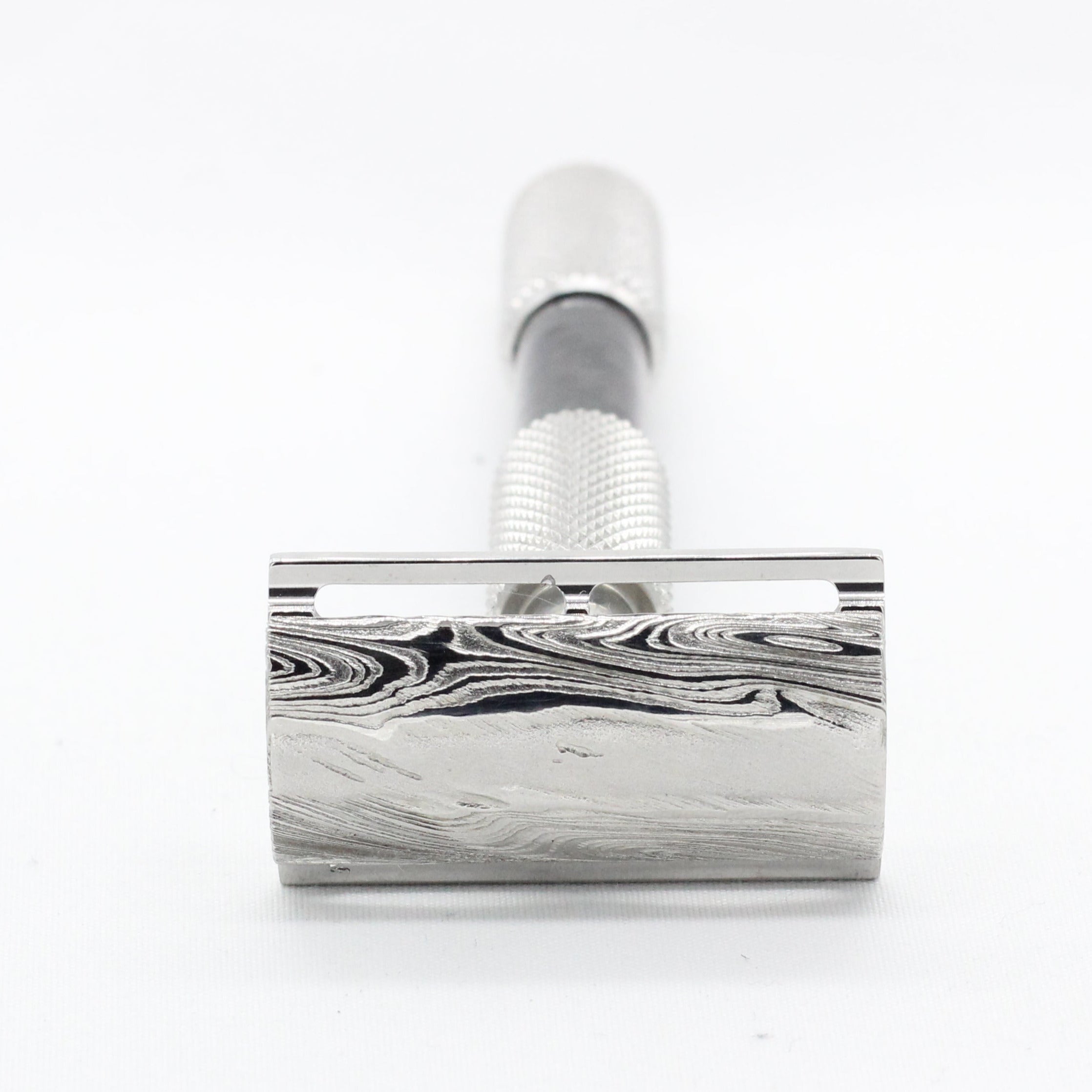 Stainless Damascus with twist pattern single edge razor a double edge safety razor for wet shaving polished grade 304 and 316 - For blade placement in shaving