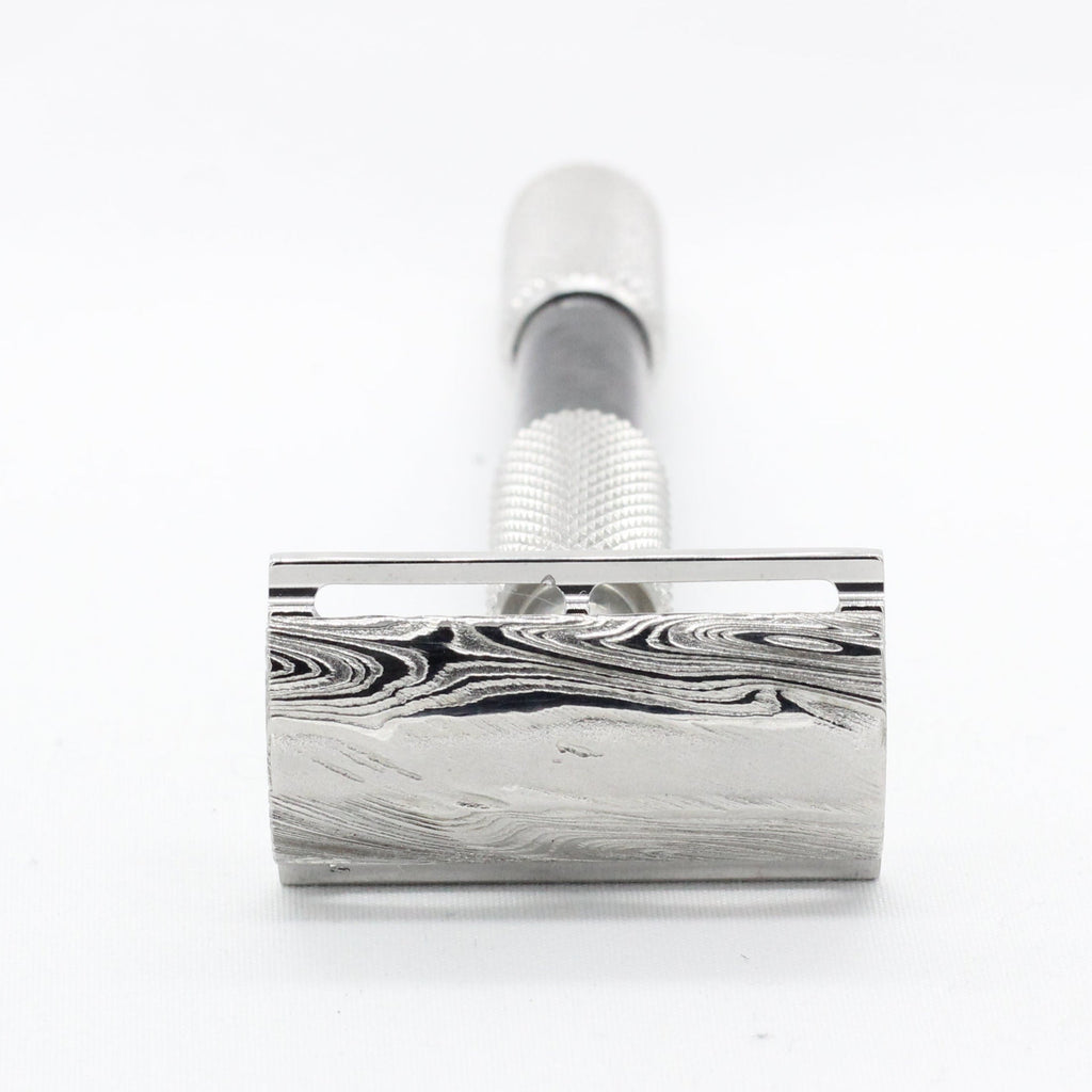 Stainless Damascus with twist pattern single edge razor a double edge safety razor for wet shaving polished grade 304 and 316 - For blade placement in shaving