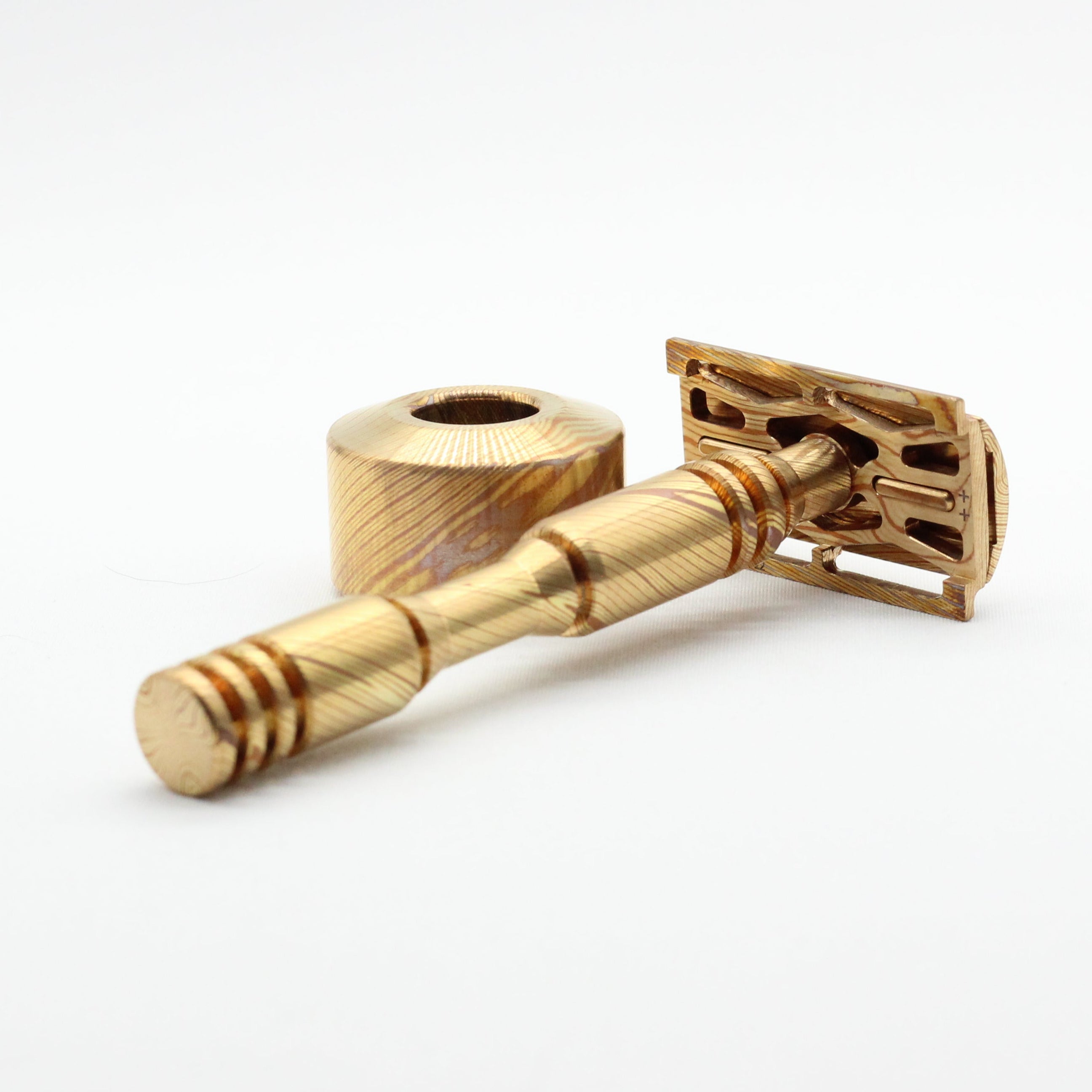 Stand and web plate - Custom high end Mokume Gane copper and brass single edge razor a double edge safety razor for wet shaving polished and heat patina on mokume gane to reduce ingrown hairs