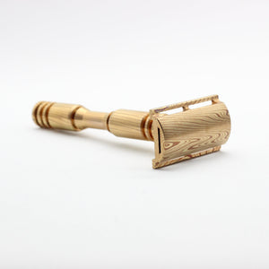 Cap view - Custom high end Mokume Gane copper and brass single edge razor a double edge safety razor for wet shaving polished and heat patina on mokume gane to reduce shaving irritation