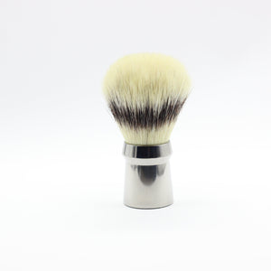 Side view - Titanium Shaving brush - high polish finish to reduce places where dirt and bacteria can collect - Used to lift hairs and soften skin while shaving. Essential part of a grooming kit