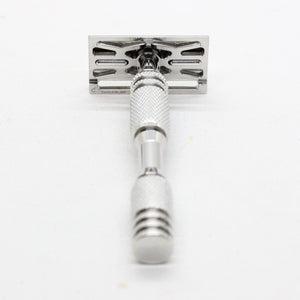 Base plate view with unique serial number - Polished stainless steel 316l marine grade single edge razor / double edge safety razor shaving - web plate / wet shaving