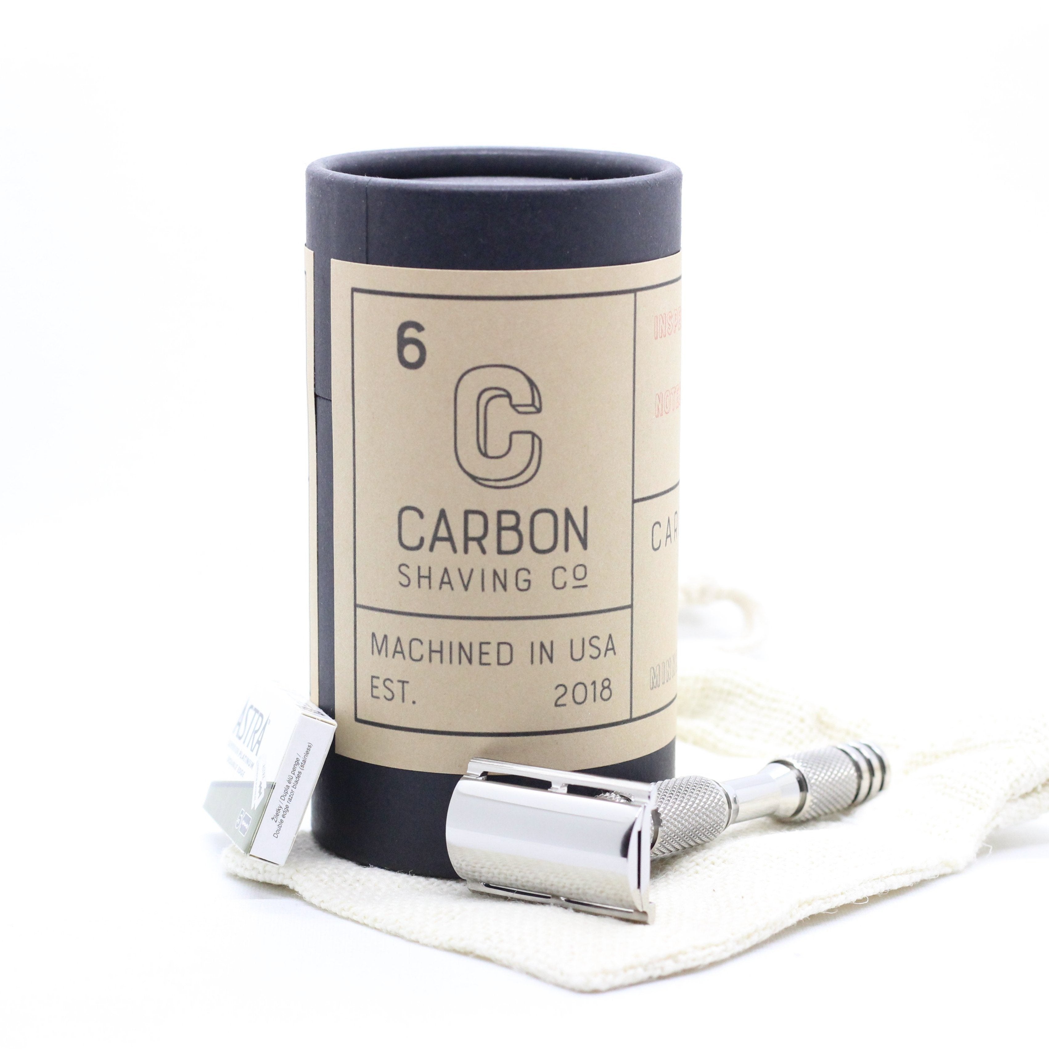 Plastic free packaging - Stainless steel safety razor or shaver for traditional wetshaving. Irritation free, reduce razor burn and ingrown hairs caused by shaving - Carbon Fiber handle light weight