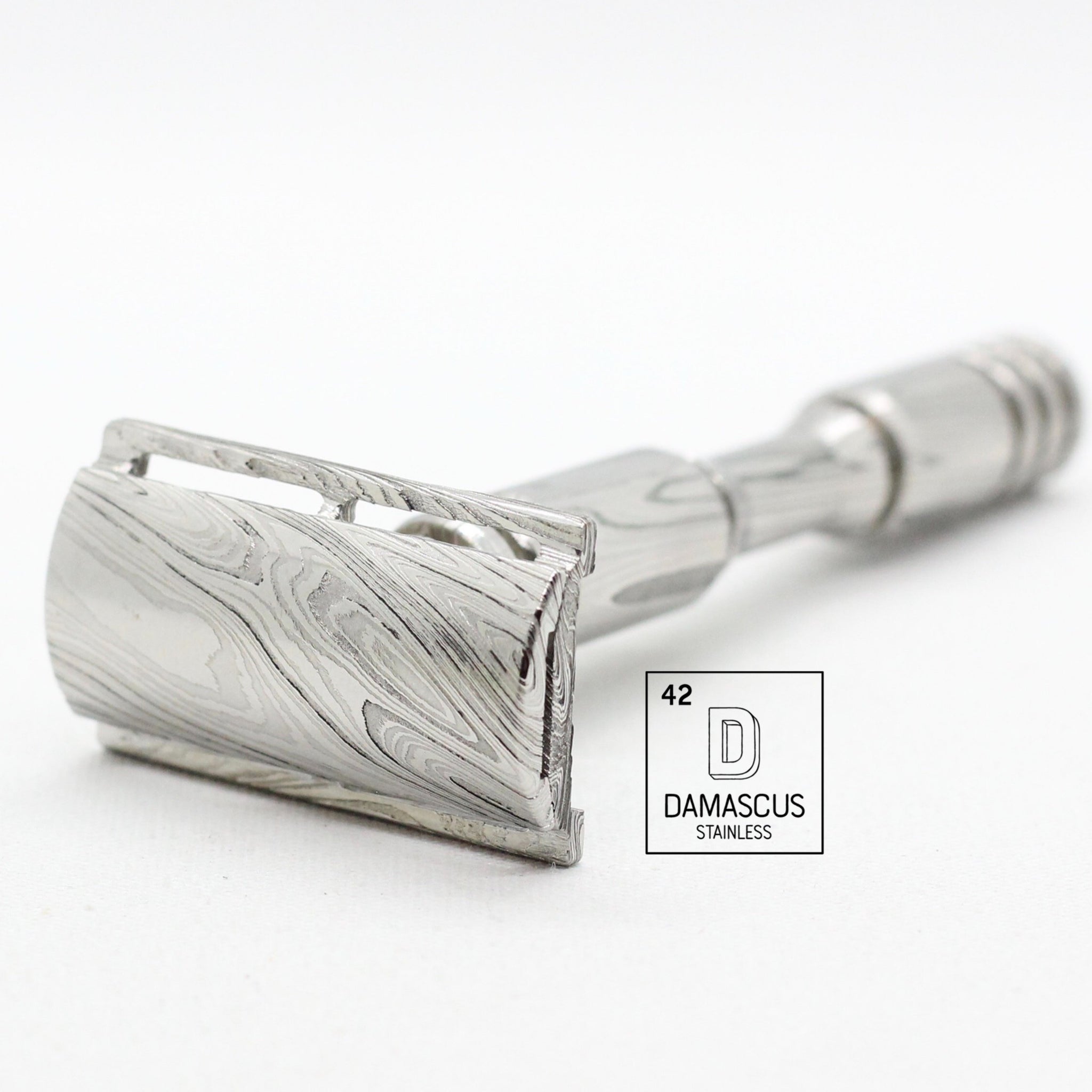 Pinch design to clamp blade for barber shop shave - Stainless steel Damascus with twist pattern single edge razor a double edge safety razor for wet shaving polished grade 304 and 316 - custom forged in the USA - luxury high end safety razor to reduce ingrown hairs and irritation - for a smooth shave