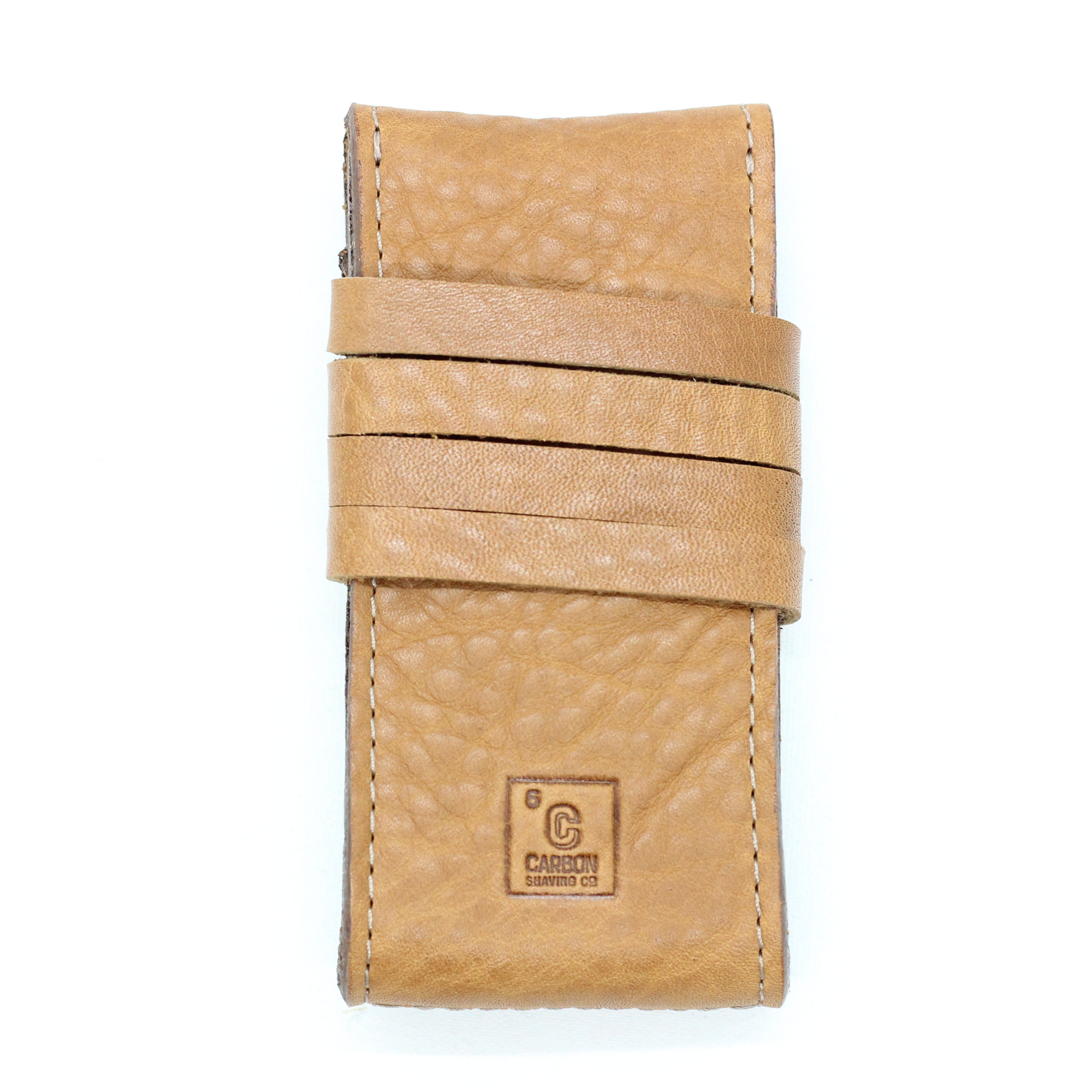 Safety razor leather case for Cx razor - With carbon shaving co logo view